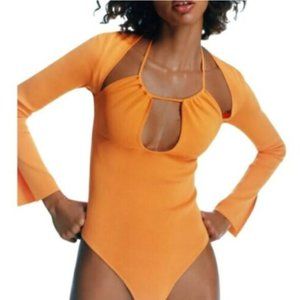 ZARA WOMAN ORANGE STRETCH CUT OUT KNIT BODYSUIT